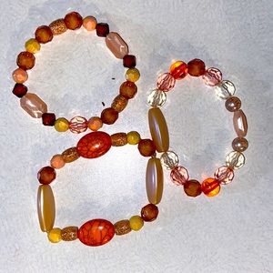 Peach in pink ivory elastic beaded bracelets